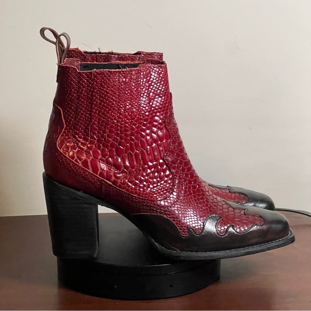 Freebird Paula - Red Snakeskin Embossed Leather Western Chelsea Booties - US 12